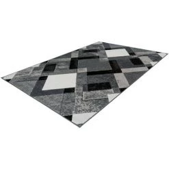 Tapis BOBOCHIC - Tapis Fabrication Artisanale LUCIO Motif Contemporain - Gris