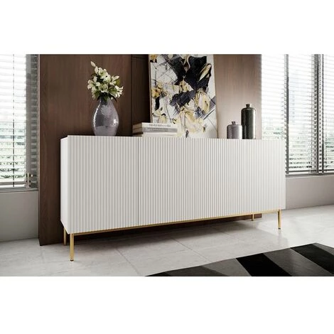Buffets BOBOCHIC - Buffet 4 Portes 200 Cm KASHA Pieds Or Blanc Mat - Blanc Mat 4 Buffets BOBOCHIC - Buffet 4 Portes 200 Cm KASHA Pieds Or Blanc Mat - Blanc Mat – Image 2