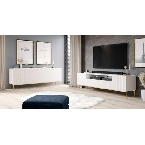 Buffets BOBOCHIC - Buffet 4 Portes 200 Cm KASHA Pieds Or Blanc Mat - Blanc Mat 7 Buffets BOBOCHIC - Buffet 4 Portes 200 Cm KASHA Pieds Or Blanc Mat - Blanc Mat – Image 5