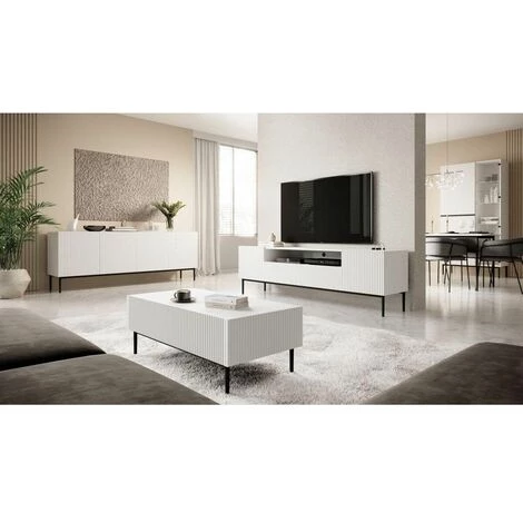 Meubles TV BOBOCHIC - Meuble TV Avec Niche 200 Cm KASHA Pieds Noirs Blanc Mat 3 Meubles TV BOBOCHIC - Meuble TV Avec Niche 200 Cm KASHA Pieds Noirs Blanc Mat