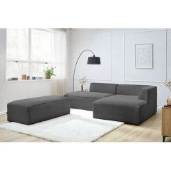 Canapé Modulable BOBOCHIC - Canapé D'angle Fixe Modulable MEGEVE Tissu Velours Côtelé Avec Pouf Angle Droit Gris Foncé - Gris Foncé -BOBOCHIC Soldes 2022 62472195 4