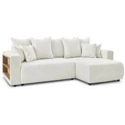 Canapés D'angle Convertibles BOBOCHIC - Canapé D'angle Convertible Réversible Coffre Tablette ENVY Tissu Bouclette Blanc - Blanc