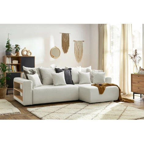 Canapés D'angle Convertibles BOBOCHIC - Canapé D'angle Convertible Réversible Coffre Tablette ENVY Tissu Bouclette Blanc - Blanc 4 Canapés D'angle Convertibles BOBOCHIC - Canapé D'angle Convertible Réversible Coffre Tablette ENVY Tissu Bouclette Blanc - Blanc – Image 2