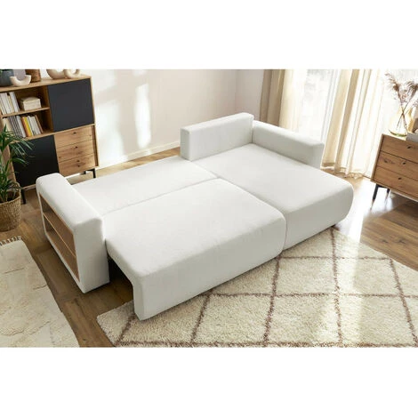 Canapés D'angle Convertibles BOBOCHIC - Canapé D'angle Convertible Réversible Coffre Tablette ENVY Tissu Bouclette Blanc - Blanc 6 Canapés D'angle Convertibles BOBOCHIC - Canapé D'angle Convertible Réversible Coffre Tablette ENVY Tissu Bouclette Blanc - Blanc – Image 4