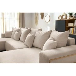 Canapé Panoramique Convertible BOBOCHIC - Canapé Panoramique Convertible Coffre Tablette ENVY Tissu Bouclette Beige - Beige -BOBOCHIC Soldes 2022 62473210 4