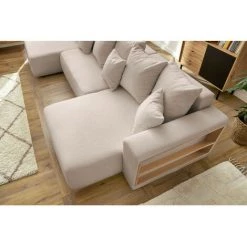 Canapé Panoramique Convertible BOBOCHIC - Canapé Panoramique Convertible Coffre Tablette ENVY Tissu Bouclette Beige - Beige -BOBOCHIC Soldes 2022 62473210 5