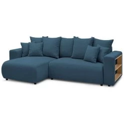 Canapés D'angle Convertibles BOBOCHIC - Canape D'angle Convertible Réversible Coffre Tablette ENVY Tissu Velours Côtelé Bleu - Bleu