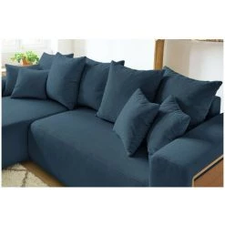 Canapés D'angle Convertibles BOBOCHIC - Canape D'angle Convertible Réversible Coffre Tablette ENVY Tissu Velours Côtelé Bleu - Bleu -BOBOCHIC Soldes 2022 62478996 4