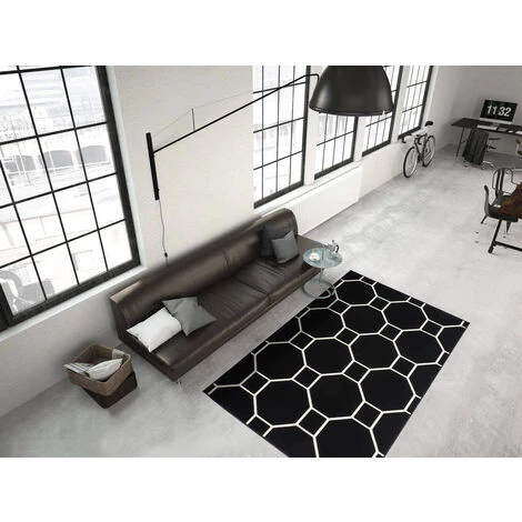 Tapis BOBOCHIC - Tapis Poils Courts IRMA Motif Graphique - Noir 4 Tapis BOBOCHIC - Tapis Poils Courts IRMA Motif Graphique - Noir – Image 2