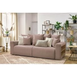 Canapé Droit Convertible BOBOCHIC - Canapé Droit Convertible Coffre Tablette ENVY Tissu Rose - Rose -BOBOCHIC Soldes 2022 62487804 3