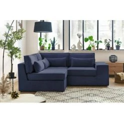 Canapé Modulable BOBOCHIC - Canapé D'angle Fixe Modulable SARAH Tissu Avec 1 Chauffeuse, 1 Chauffeuse Avec Accoudoir Et 1 Angle Angle Droit Bleu Marine - Bleu Marine -BOBOCHIC Soldes 2022 62613167 3