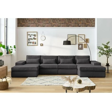 Canapé Modulable BOBOCHIC - Canapé Panoramique Fixe Modulable SARAH Tissu Avec 2 Chauffeuses, 1 Méridienne Gauche Et 1 Méridienne Droite Anthracite - Anthracite 5 Canapé Modulable BOBOCHIC - Canapé Panoramique Fixe Modulable SARAH Tissu Avec 2 Chauffeuses, 1 Méridienne Gauche Et 1 Méridienne Droite Anthracite - Anthracite – Image 3