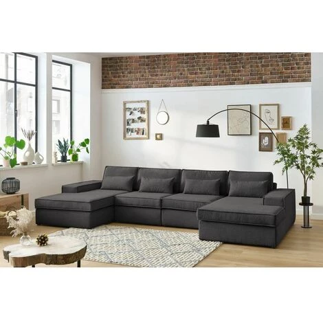 Canapé Modulable BOBOCHIC - Canapé Panoramique Fixe Modulable SARAH Tissu Avec 2 Chauffeuses, 1 Méridienne Gauche Et 1 Méridienne Droite Anthracite - Anthracite 6 Canapé Modulable BOBOCHIC - Canapé Panoramique Fixe Modulable SARAH Tissu Avec 2 Chauffeuses, 1 Méridienne Gauche Et 1 Méridienne Droite Anthracite - Anthracite – Image 4