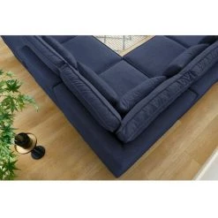 Canapé Modulable BOBOCHIC - Canapé Panoramique Fixe Modulable SARAH Tissu Avec 3 Chauffeuses, 2 Poufs, Une Méridienne Et Un Angle Angle Gauche Bleu Marine - Bleu Marine -BOBOCHIC Soldes 2022 62633401 5