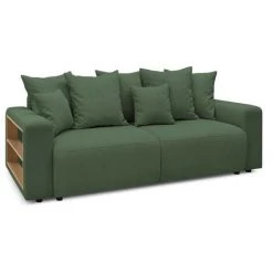 Canapé Droit Convertible BOBOCHIC - Canapé Droit Convertible Coffre Tablette ENVY Tissu Velours Côtelé Avec Pouf Vert - Vert