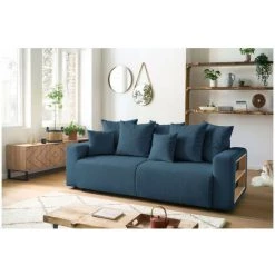 Canapé Droit Convertible BOBOCHIC - Canapé Droit Convertible Coffre Tablette ENVY Tissu Velours Côtelé Bleu - Bleu -BOBOCHIC Soldes 2022 62633553 2