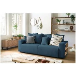 Canapé Droit Convertible BOBOCHIC - Canapé Droit Convertible Coffre Tablette ENVY Tissu Velours Côtelé Bleu - Bleu -BOBOCHIC Soldes 2022 62633553 3