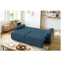 Canapé Droit Convertible BOBOCHIC - Canapé Droit Convertible Coffre Tablette ENVY Tissu Velours Côtelé Bleu - Bleu -BOBOCHIC Soldes 2022 62633553 4