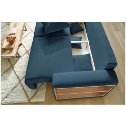 Canapé Droit Convertible BOBOCHIC - Canapé Droit Convertible Coffre Tablette ENVY Tissu Velours Côtelé Bleu - Bleu -BOBOCHIC Soldes 2022 62633553 5