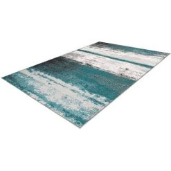 Tapis BOBOCHIC - Tapis Fabrication Artisanale LUCIO Motif Contemporain - Bleu