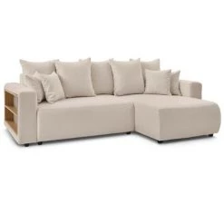 Canapés D'angle Convertibles BOBOCHIC - Canapé D'angle Convertible Réversible Coffre Tablette ENVY Tissu Bouclette Avec Pouf Rectangulaire Beige - Beige -BOBOCHIC Soldes 2022 62633746 5