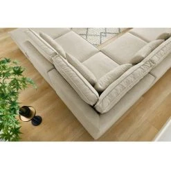 Canapé Modulable BOBOCHIC - Canapé Panoramique Fixe Modulable SARAH Tissu Avec 3 Chauffeuses, 1 Méridienne, 1 Angle Et 1 Pouf Angle Gauche Beige - Beige -BOBOCHIC Soldes 2022 62633844 5