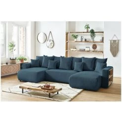 Canapé Panoramique Convertible BOBOCHIC - Canapé Panoramique Convertible Coffre Tablette ENVY Tissu Velours Côtelé Bleu - Bleu -BOBOCHIC Soldes 2022 62636991 2