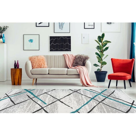 Tapis BOBOCHIC - Tapis Poils Courts KRISTA Motif Contemporain - Blanc 4 Tapis BOBOCHIC - Tapis Poils Courts KRISTA Motif Contemporain - Blanc – Image 2