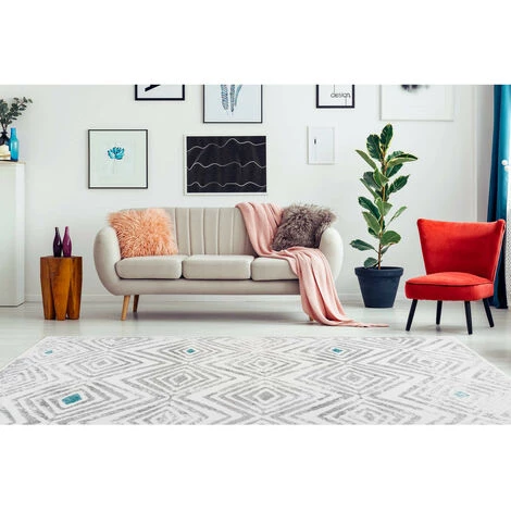 Tapis BOBOCHIC - Tapis Poils Courts KRISTA Motif Contemporain Multicolore - Blanc 4 Tapis BOBOCHIC - Tapis Poils Courts KRISTA Motif Contemporain Multicolore - Blanc – Image 2