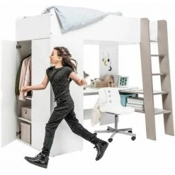 Lit Enfant BOBOCHIC - Lit Mezzanine Avec Matelas 120x200 Cm TOMI 120x200 - Blanc -BOBOCHIC Soldes 2022 63560447 5