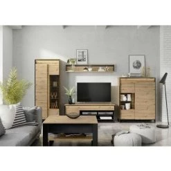 Meubles TV BOBOCHIC - Meuble TV 155 Cm KYRIA Avec LED Imitation Chêne - Chêne Et Noir -BOBOCHIC Soldes 2022 63560870 2