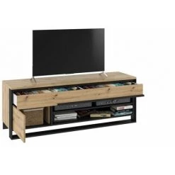 Meubles TV BOBOCHIC - Meuble TV 155 Cm KYRIA Avec LED Imitation Chêne - Chêne Et Noir -BOBOCHIC Soldes 2022 63560870 5
