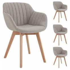 Chaise Et Fauteuil De Table BOBOCHIC - Lot De 4 Fauteuils De Table TALEG Tissu Gris Clair - Gris Clair
