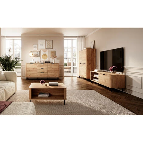 Meubles TV BOBOCHIC - Meuble TV 137 Cm CYRIUS Imitation Chêne - Chêne Clair Et Noir 4 Meubles TV BOBOCHIC - Meuble TV 137 Cm CYRIUS Imitation Chêne - Chêne Clair Et Noir – Image 2