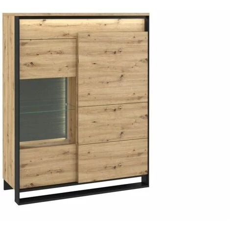 Buffets BOBOCHIC - Buffet Vitré Bas 2 Portes 110 Cm KYRIA Avec LED Imitation Chêne - Chêne Et Noir 3 Buffets BOBOCHIC - Buffet Vitré Bas 2 Portes 110 Cm KYRIA Avec LED Imitation Chêne - Chêne Et Noir