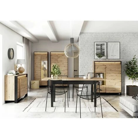 Buffets BOBOCHIC - Buffet Vitré Bas 2 Portes 110 Cm KYRIA Avec LED Imitation Chêne - Chêne Et Noir 4 Buffets BOBOCHIC - Buffet Vitré Bas 2 Portes 110 Cm KYRIA Avec LED Imitation Chêne - Chêne Et Noir – Image 2