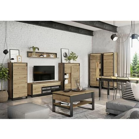 Buffets BOBOCHIC - Buffet Vitré Bas 2 Portes 110 Cm KYRIA Avec LED Imitation Chêne - Chêne Et Noir 5 Buffets BOBOCHIC - Buffet Vitré Bas 2 Portes 110 Cm KYRIA Avec LED Imitation Chêne - Chêne Et Noir – Image 3