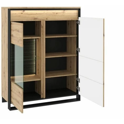 Buffets BOBOCHIC - Buffet Vitré Bas 2 Portes 110 Cm KYRIA Avec LED Imitation Chêne - Chêne Et Noir 7 Buffets BOBOCHIC - Buffet Vitré Bas 2 Portes 110 Cm KYRIA Avec LED Imitation Chêne - Chêne Et Noir – Image 5