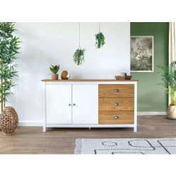 Buffets BOBOCHIC - Buffet 2 Portes 150 Cm ARAS Pin Massif Chêne Et Blanc - Chêne Et Blanc -BOBOCHIC Soldes 2022 63564699 2