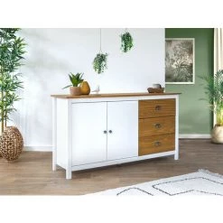 Buffets BOBOCHIC - Buffet 2 Portes 150 Cm ARAS Pin Massif Chêne Et Blanc - Chêne Et Blanc -BOBOCHIC Soldes 2022 63564699 3