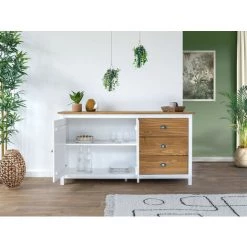 Buffets BOBOCHIC - Buffet 2 Portes 150 Cm ARAS Pin Massif Chêne Et Blanc - Chêne Et Blanc -BOBOCHIC Soldes 2022 63564699 5