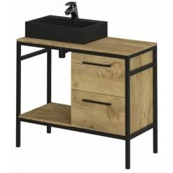 BOBOCHIC Ensemble De Salle De Bain 100 Cm TAMBAK Avec Colonne Chêne Et Noir - Chêne