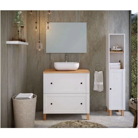 BOBOCHIC Ensemble De Salle De Bain 80 Cm ANAMARIA Avec Colonne Blanc Et Chêne - Blanc Et Chêne 4 BOBOCHIC Ensemble De Salle De Bain 80 Cm ANAMARIA Avec Colonne Blanc Et Chêne - Blanc Et Chêne – Image 2