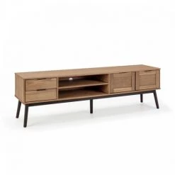 Meubles TV BOBOCHIC - Meuble TV 180 Cm ALBI Pin Massif Et Rotin - Chêne