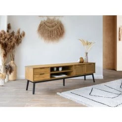 Meubles TV BOBOCHIC - Meuble TV 180 Cm ALBI Pin Massif Et Rotin - Chêne -BOBOCHIC Soldes 2022 64024349 3