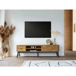 Meubles TV BOBOCHIC - Meuble TV 180 Cm ALBI Pin Massif Et Rotin - Chêne -BOBOCHIC Soldes 2022 64024349 4