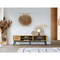 Meubles TV BOBOCHIC - Meuble TV 180 Cm ALBI Pin Massif Et Rotin - Chêne -BOBOCHIC Soldes 2022 64024349 5