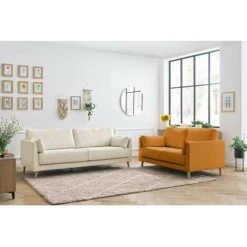 Canapé Droit Fixe BOBOCHIC - Ensemble Canapé Droit Fixe 3 + 2 Places MONTMARTRE Tissu Velours Côtelé Ocre Et Beige - Ocre Et Beige