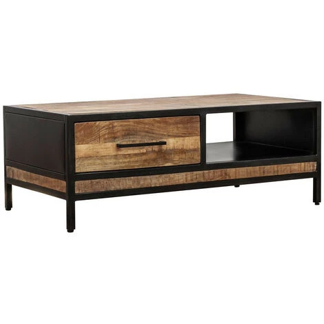 Tables Basses BOBOCHIC - Table Basse 1 Tiroir BEAUBOURG Bois De Manguier Massif Et Pieds Métal - Bois Et Noir 3 Tables Basses BOBOCHIC - Table Basse 1 Tiroir BEAUBOURG Bois De Manguier Massif Et Pieds Métal - Bois Et Noir