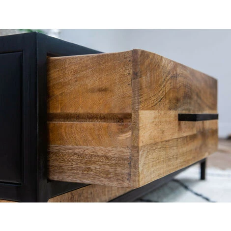 Tables Basses BOBOCHIC - Table Basse 1 Tiroir BEAUBOURG Bois De Manguier Massif Et Pieds Métal - Bois Et Noir 7 Tables Basses BOBOCHIC - Table Basse 1 Tiroir BEAUBOURG Bois De Manguier Massif Et Pieds Métal - Bois Et Noir – Image 5